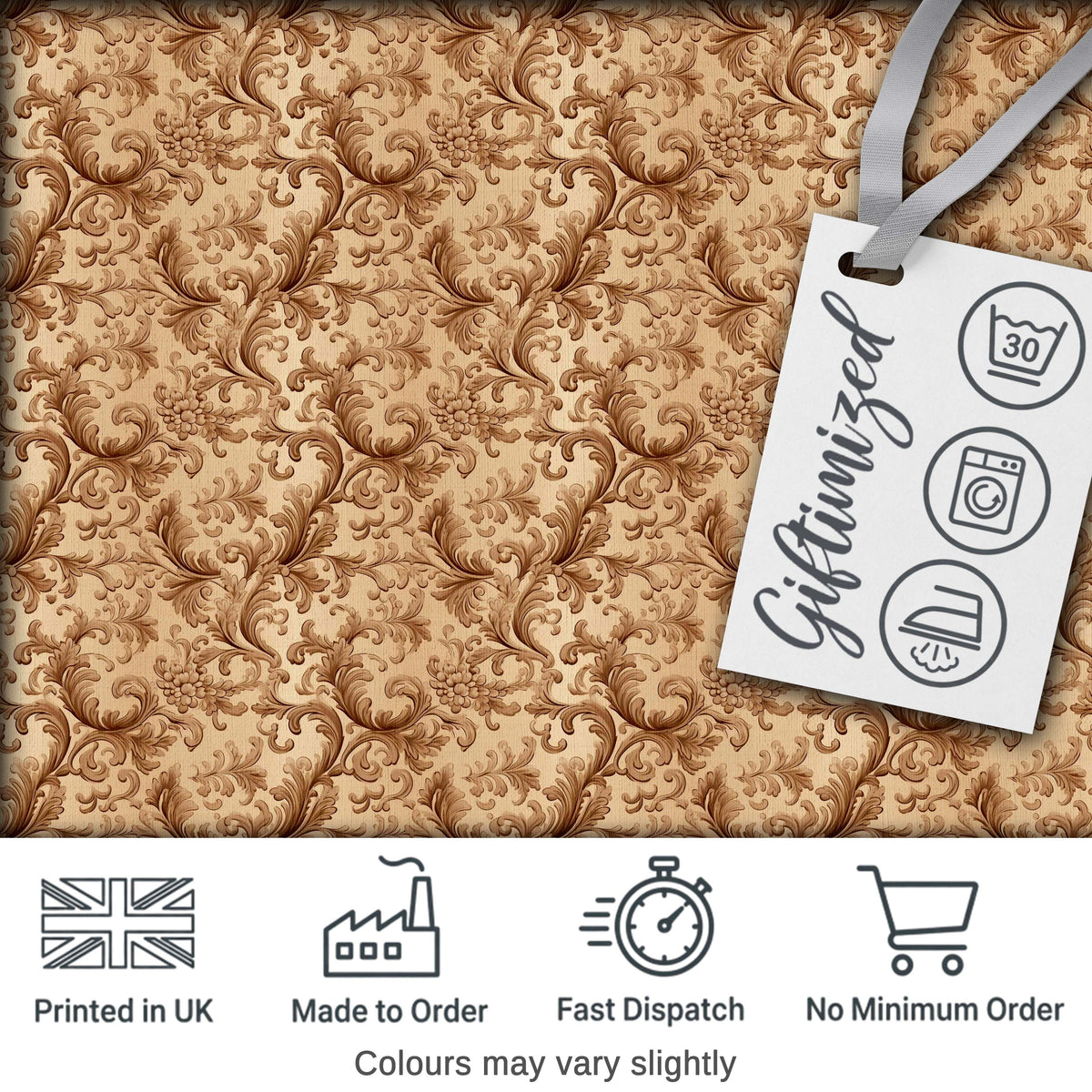 Classic Beige Floral Damask Seamless Pattern Elegant Vintage Design Digital Print Fabric by the Metre UK Sewing Quilting Textile