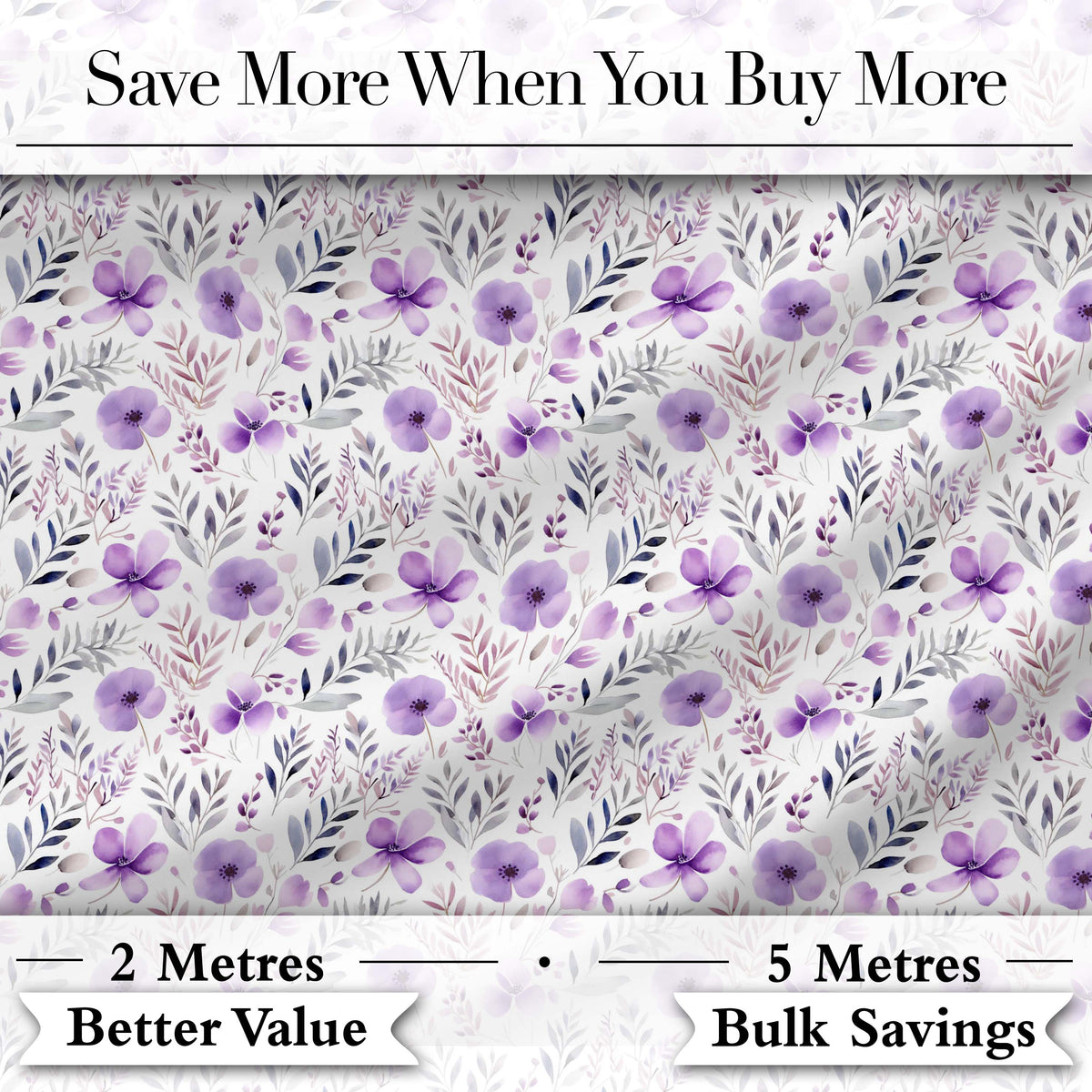 Watercolor Purple Wildflower Seamless Pattern Soft Botanical Nature Design Digital Print Fabric by the Metre UK Sewing Quilting Textile