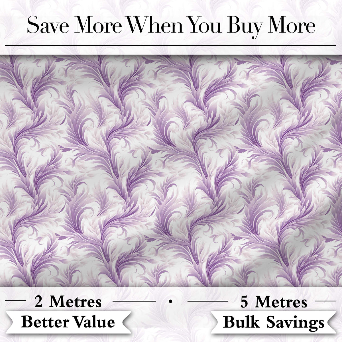 Soft Lavender Feather Swirl Seamless Pattern Elegant Abstract Floral Design Digital Print Fabric by the Metre UK Sewing Quilting Textile