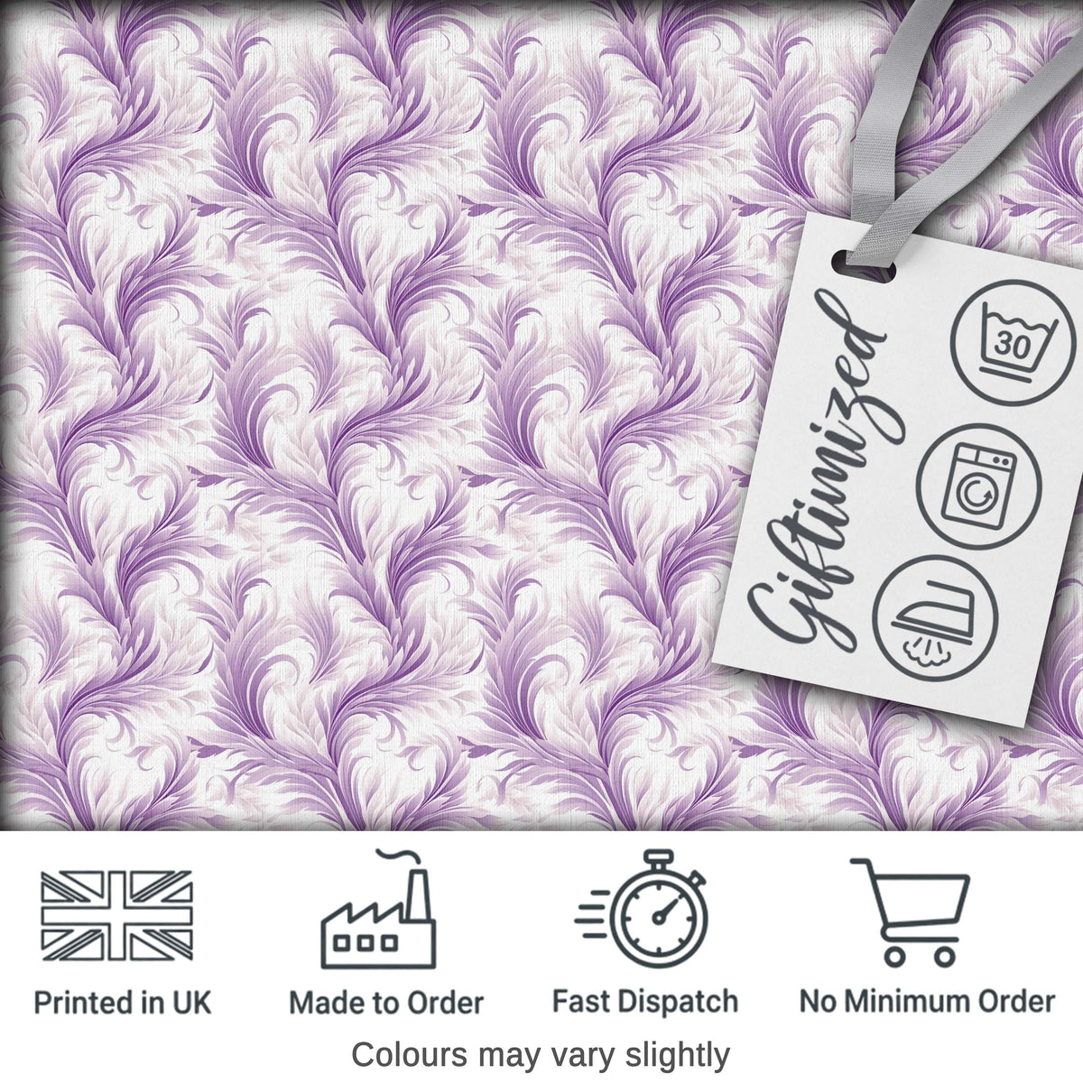 Soft Lavender Feather Swirl Seamless Pattern Elegant Abstract Floral Design Digital Print Fabric by the Metre UK Sewing Quilting Textile