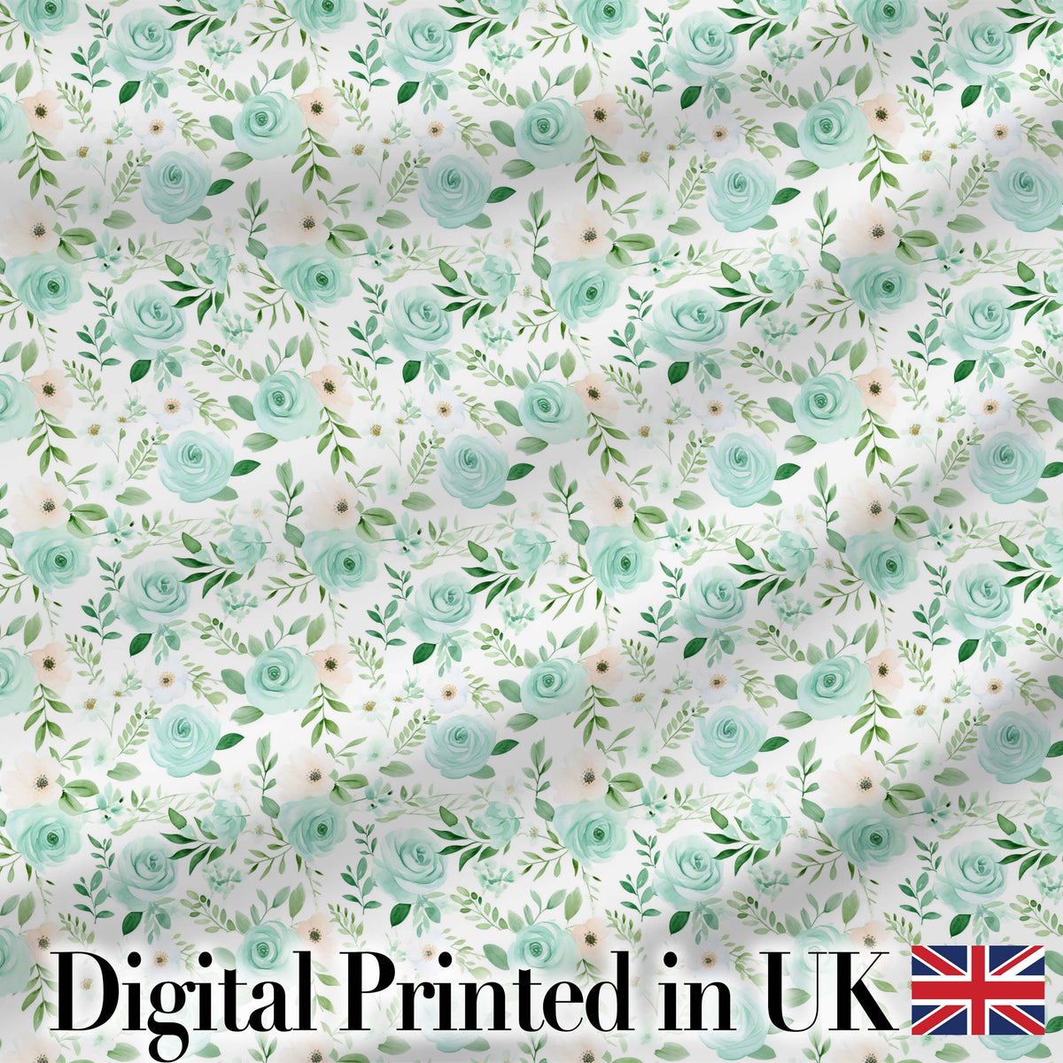 Mint Green Rose Floral Seamless Pattern Soft Watercolor Botanical Garden Design Digital Print Fabric by the Metre UK Sewing Quilting Textile