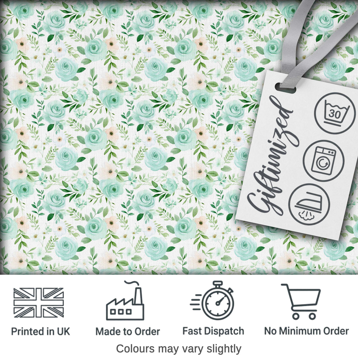 Mint Green Rose Floral Seamless Pattern Soft Watercolor Botanical Garden Design Digital Print Fabric by the Metre UK Sewing Quilting Textile