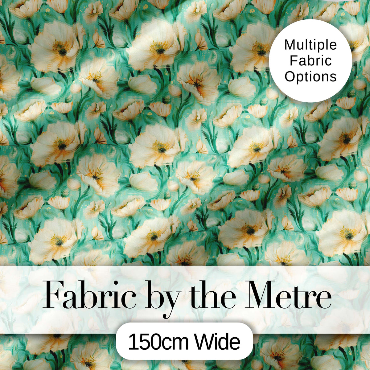 Cream Poppy Floral Seamless Pattern Soft Artistic Botanical Bloom Design Digital Print Fabric by the Metre UK Sewing Quilting Textile