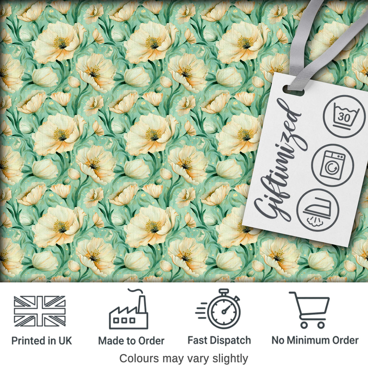 Cream Poppy Floral Seamless Pattern Soft Artistic Botanical Bloom Design Digital Print Fabric by the Metre UK Sewing Quilting Textile