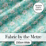 Teal White Blossom Floral Seamless Pattern Soft Textured Botanical Design Digital Print Fabric by the Metre UK Sewing Quilting Textile
