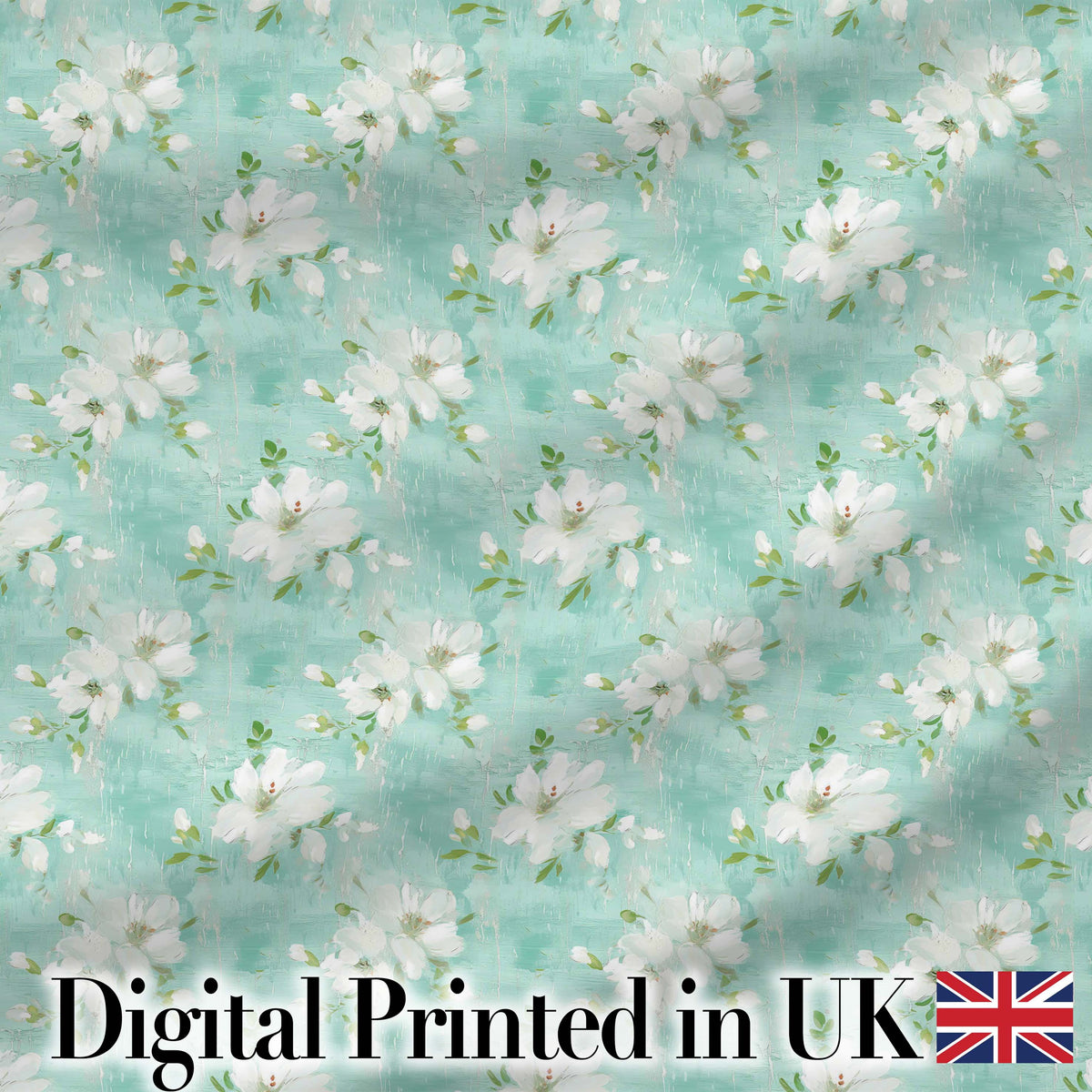 Teal White Blossom Floral Seamless Pattern Soft Textured Botanical Design Digital Print Fabric by the Metre UK Sewing Quilting Textile