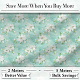 Teal White Blossom Floral Seamless Pattern Soft Textured Botanical Design Digital Print Fabric by the Metre UK Sewing Quilting Textile