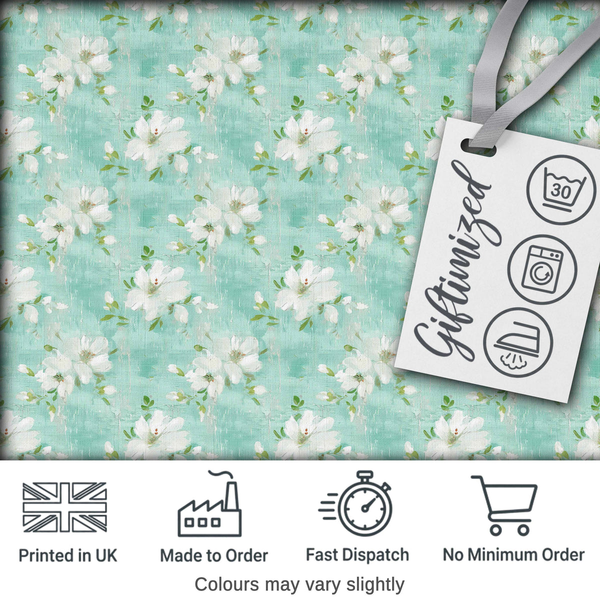 Teal White Blossom Floral Seamless Pattern Soft Textured Botanical Design Digital Print Fabric by the Metre UK Sewing Quilting Textile