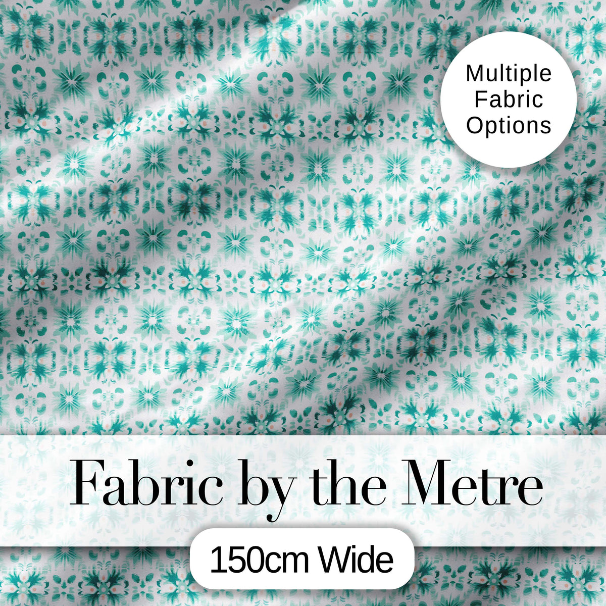 Teal Geometric Floral Seamless Pattern Decorative Symmetric Tile Design Digital Print Fabric by the Metre UK Sewing Quilting Textile