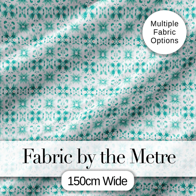 Teal Geometric Floral Seamless Pattern Decorative Symmetric Tile Design Digital Print Fabric by the Metre UK Sewing Quilting Textile