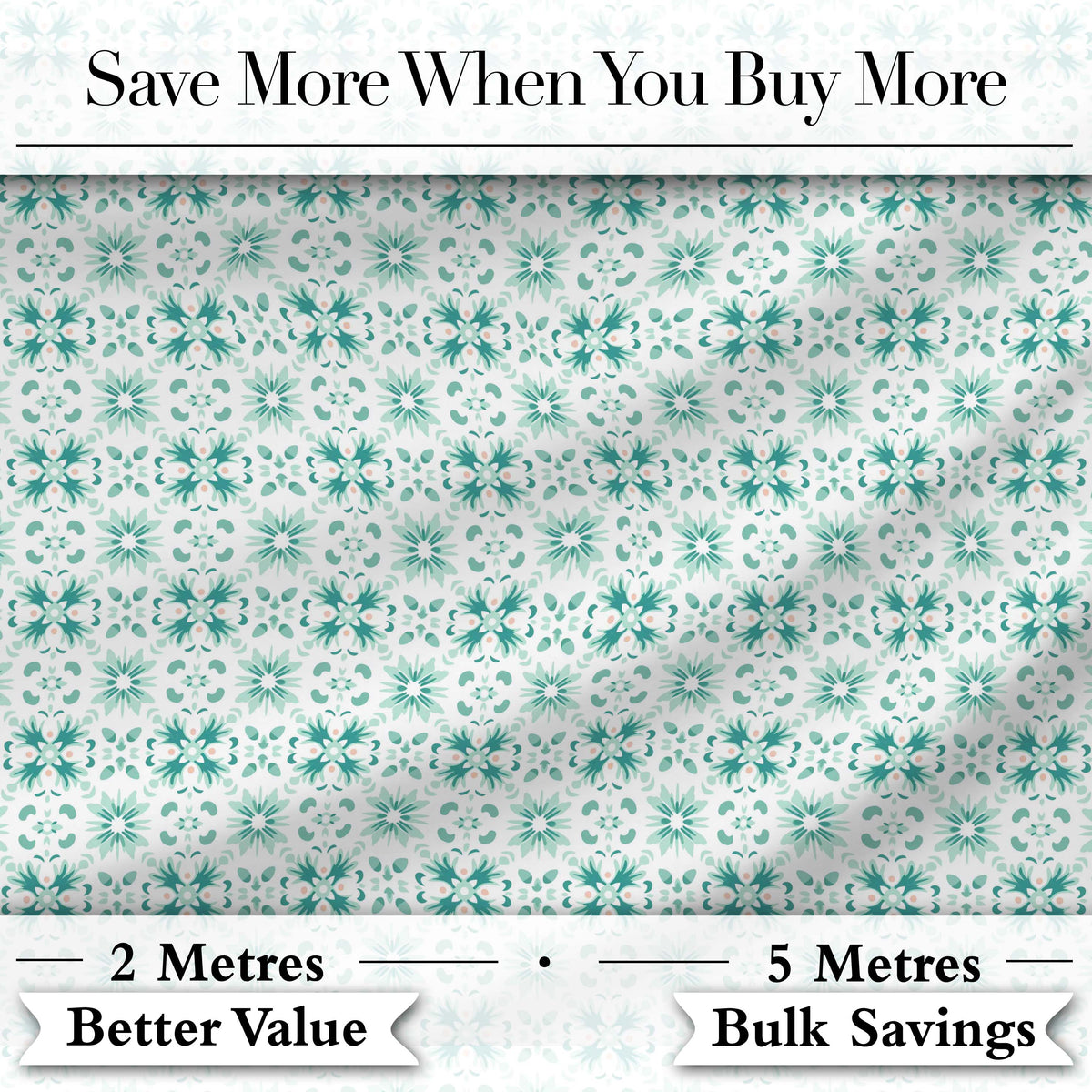Teal Geometric Floral Seamless Pattern Decorative Symmetric Tile Design Digital Print Fabric by the Metre UK Sewing Quilting Textile
