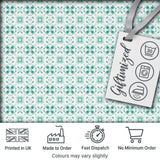 Teal Geometric Floral Seamless Pattern Decorative Symmetric Tile Design Digital Print Fabric by the Metre UK Sewing Quilting Textile