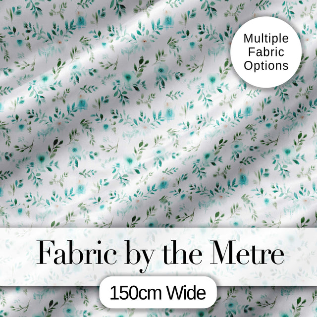 Teal Watercolor Floral Leaves Seamless Pattern Soft Botanical Elegant Design Digital Print Fabric by the Metre UK Sewing Quilting Textile