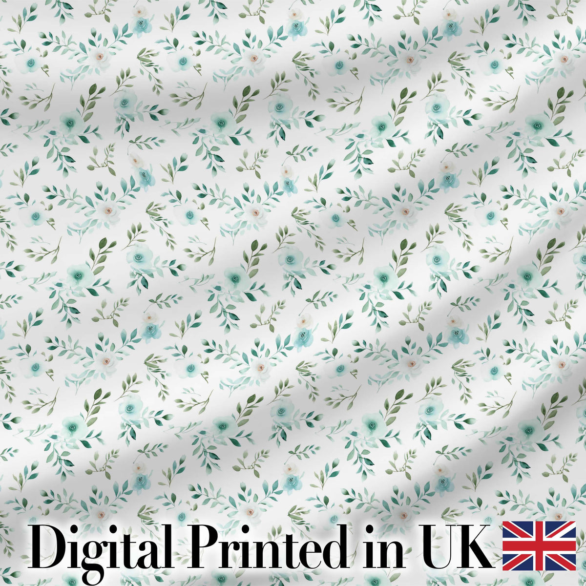 Teal Watercolor Floral Leaves Seamless Pattern Soft Botanical Elegant Design Digital Print Fabric by the Metre UK Sewing Quilting Textile