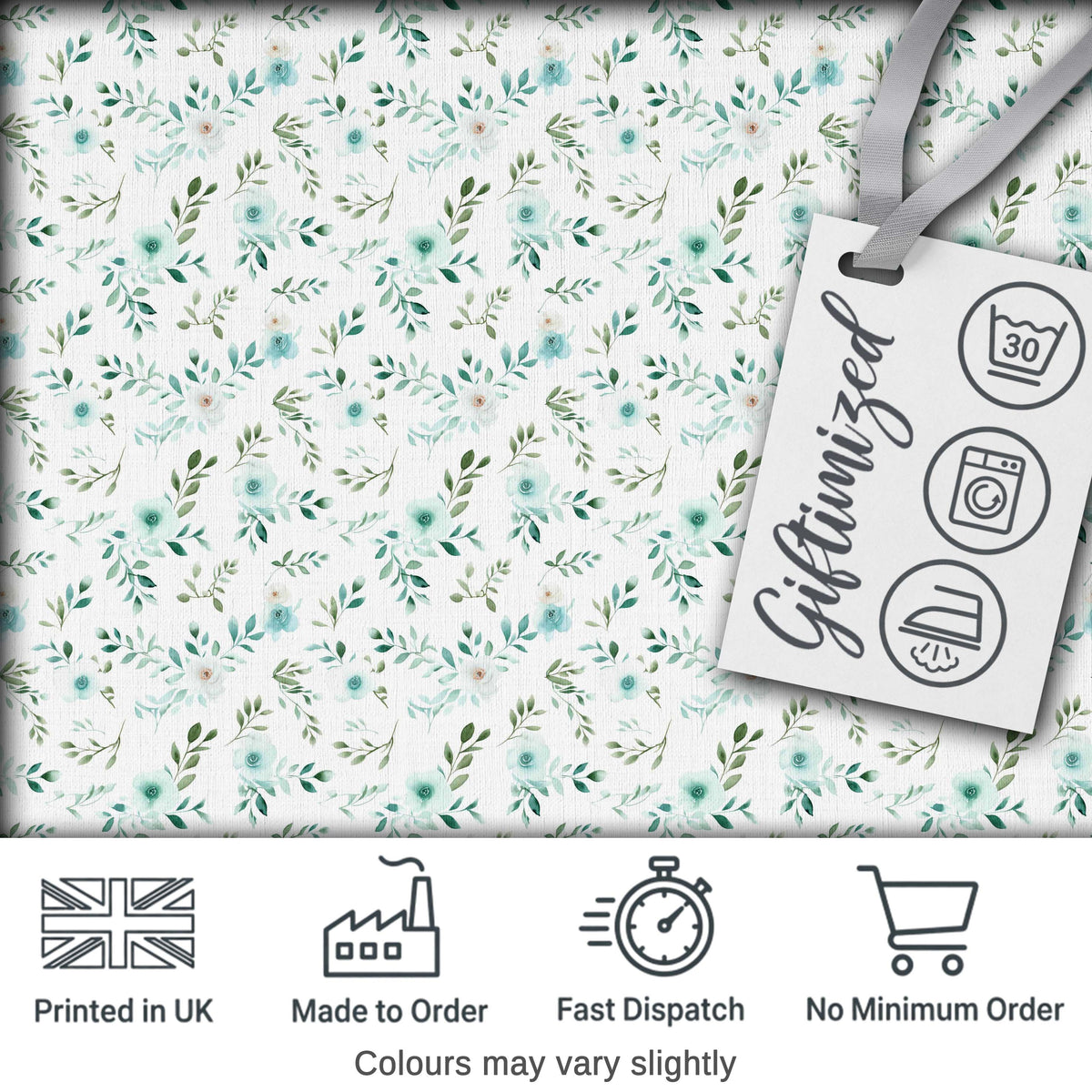 Teal Watercolor Floral Leaves Seamless Pattern Soft Botanical Elegant Design Digital Print Fabric by the Metre UK Sewing Quilting Textile