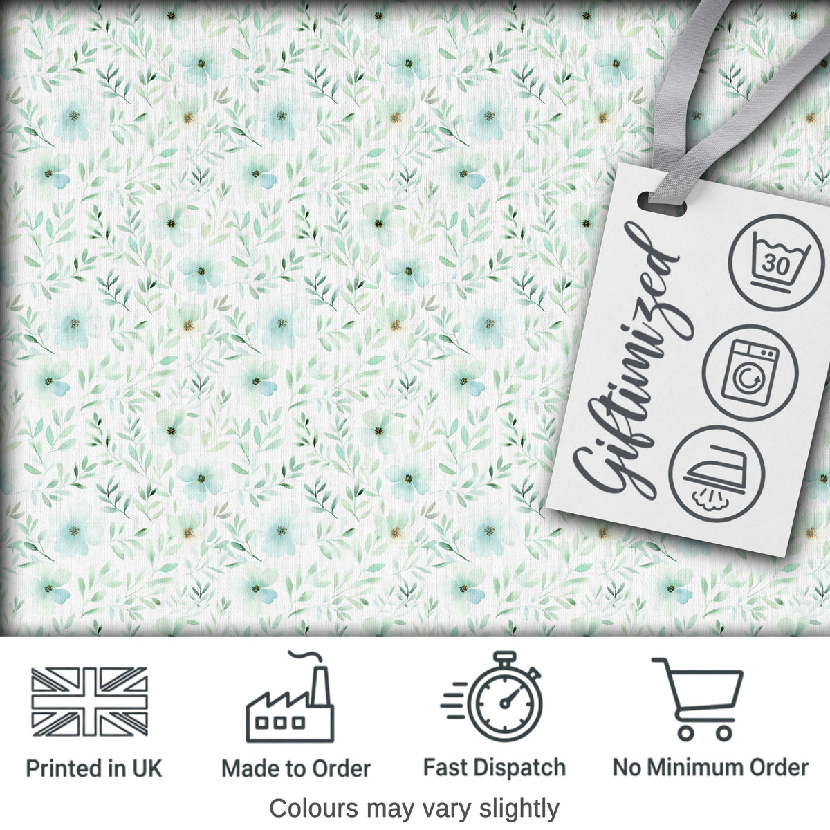 Soft Mint Floral Blossom Seamless Pattern Delicate Watercolor Botanical Design Digital Print Fabric by the Metre UK Sewing Quilting Textile