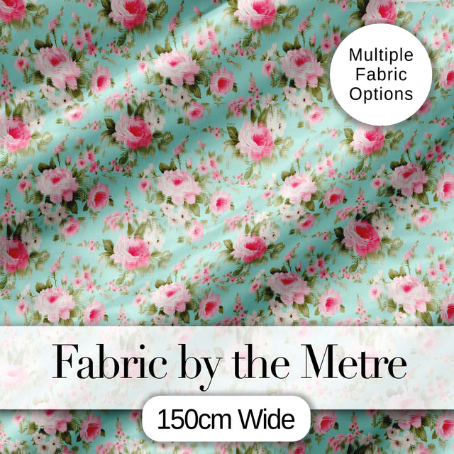 Vintage Pink Rose Bouquet Seamless Pattern Classic Floral Garden Design Digital Print Fabric by the Metre UK Sewing Quilting Textile