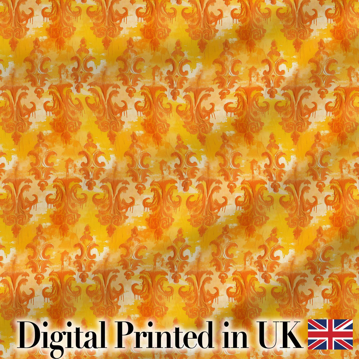 Warm Orange Damask Seamless Pattern Artistic Vintage Ornamental Design Digital Print Fabric by the Metre UK Sewing Quilting Textile