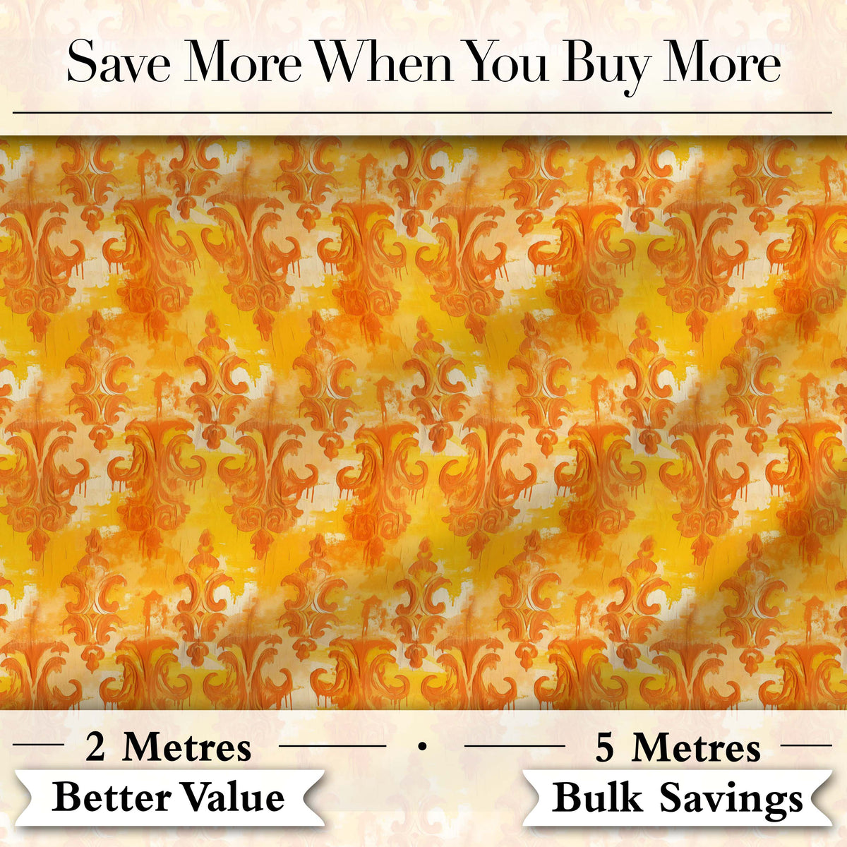 Warm Orange Damask Seamless Pattern Artistic Vintage Ornamental Design Digital Print Fabric by the Metre UK Sewing Quilting Textile