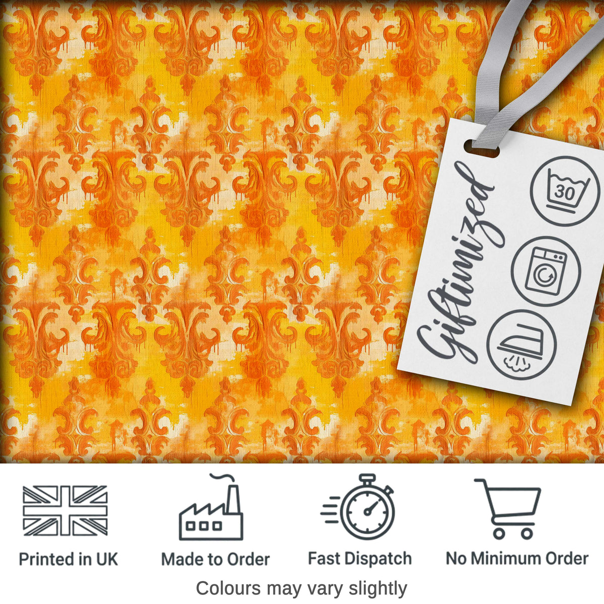 Warm Orange Damask Seamless Pattern Artistic Vintage Ornamental Design Digital Print Fabric by the Metre UK Sewing Quilting Textile