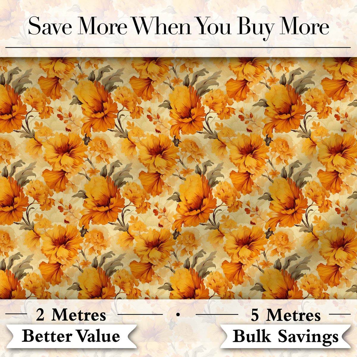 Golden Orange Floral Blossom Seamless Pattern Bold Botanical Vintage Design Digital Print Fabric by the Metre UK Sewing Quilting Textile