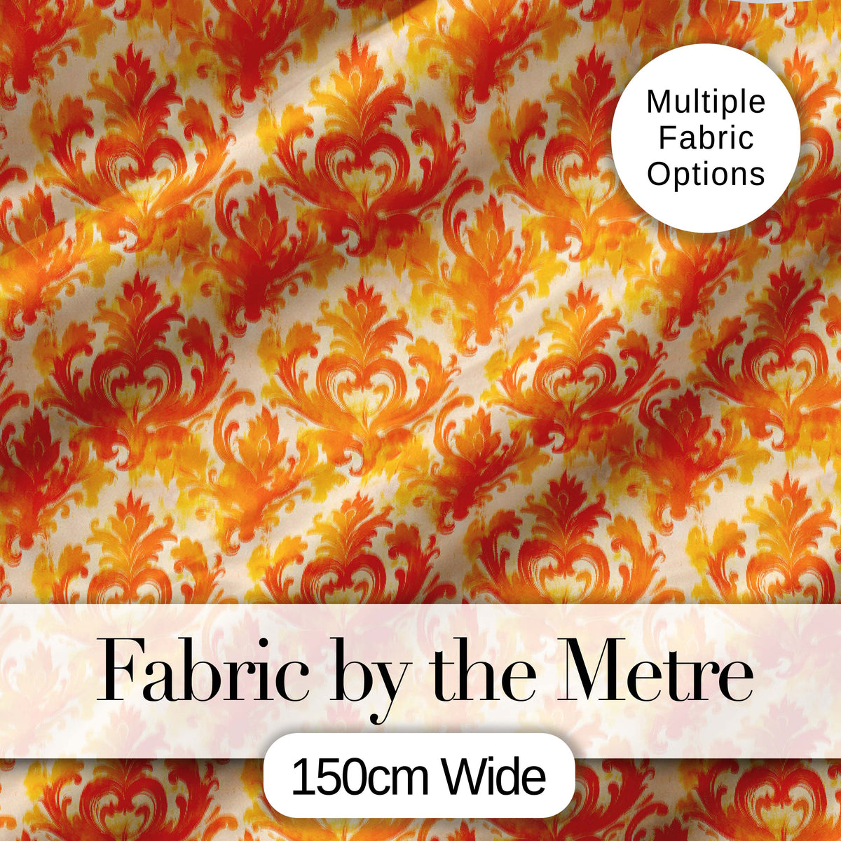 Bright Orange Damask Seamless Pattern Bold Artistic Ornamental Design Digital Print Fabric by the Metre UK Sewing Quilting Textile