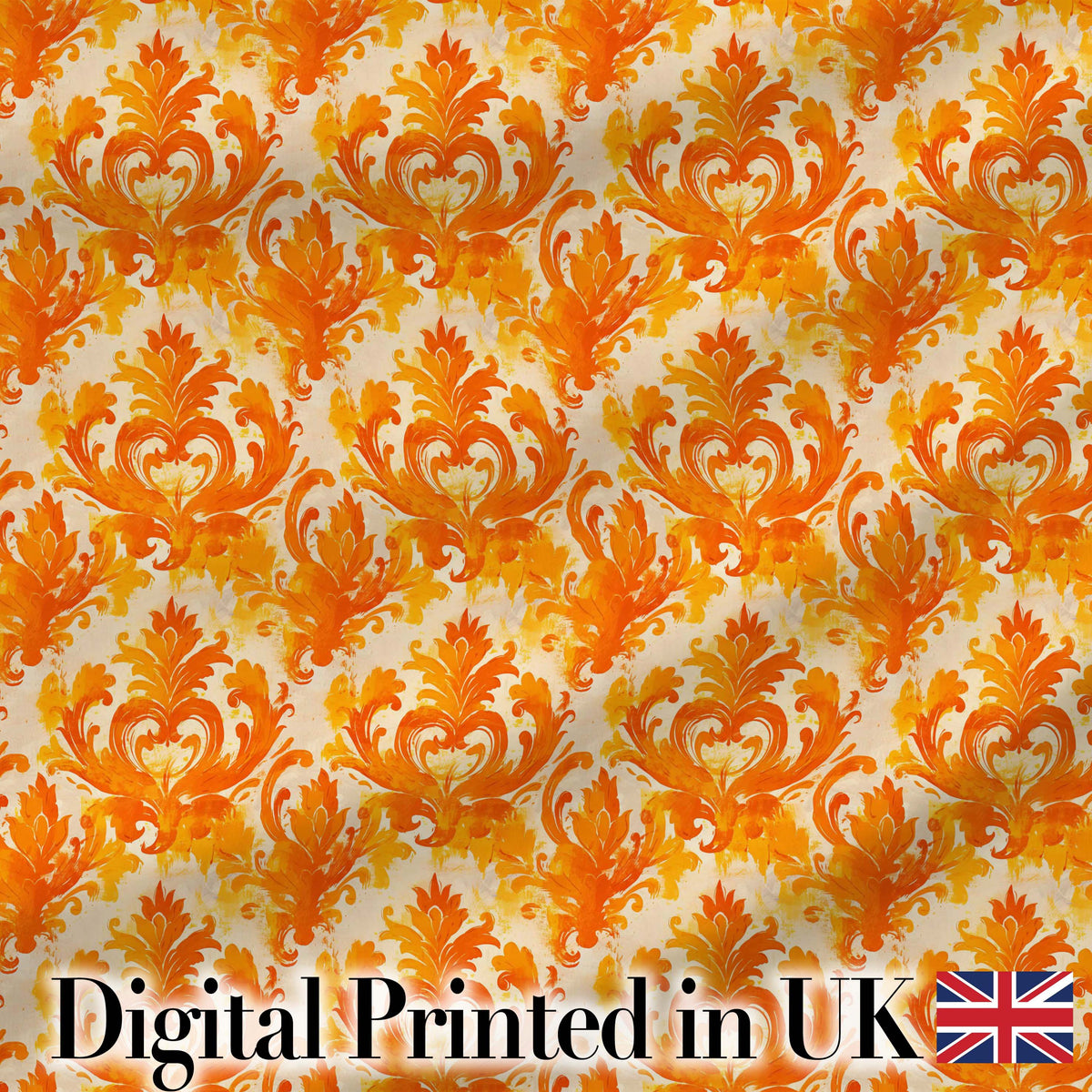 Bright Orange Damask Seamless Pattern Bold Artistic Ornamental Design Digital Print Fabric by the Metre UK Sewing Quilting Textile