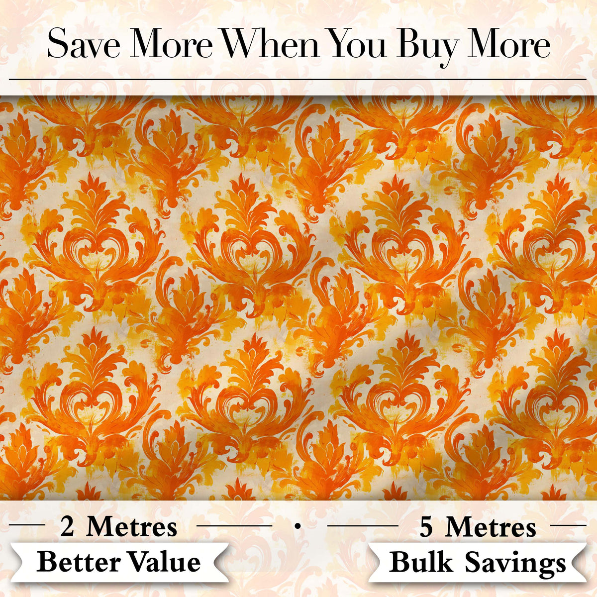 Bright Orange Damask Seamless Pattern Bold Artistic Ornamental Design Digital Print Fabric by the Metre UK Sewing Quilting Textile