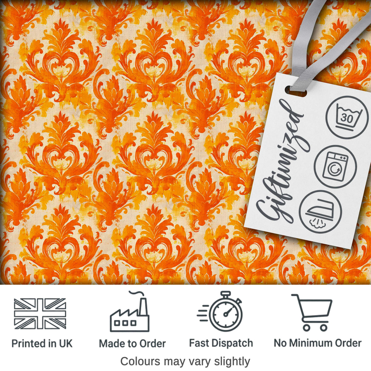 Bright Orange Damask Seamless Pattern Bold Artistic Ornamental Design Digital Print Fabric by the Metre UK Sewing Quilting Textile