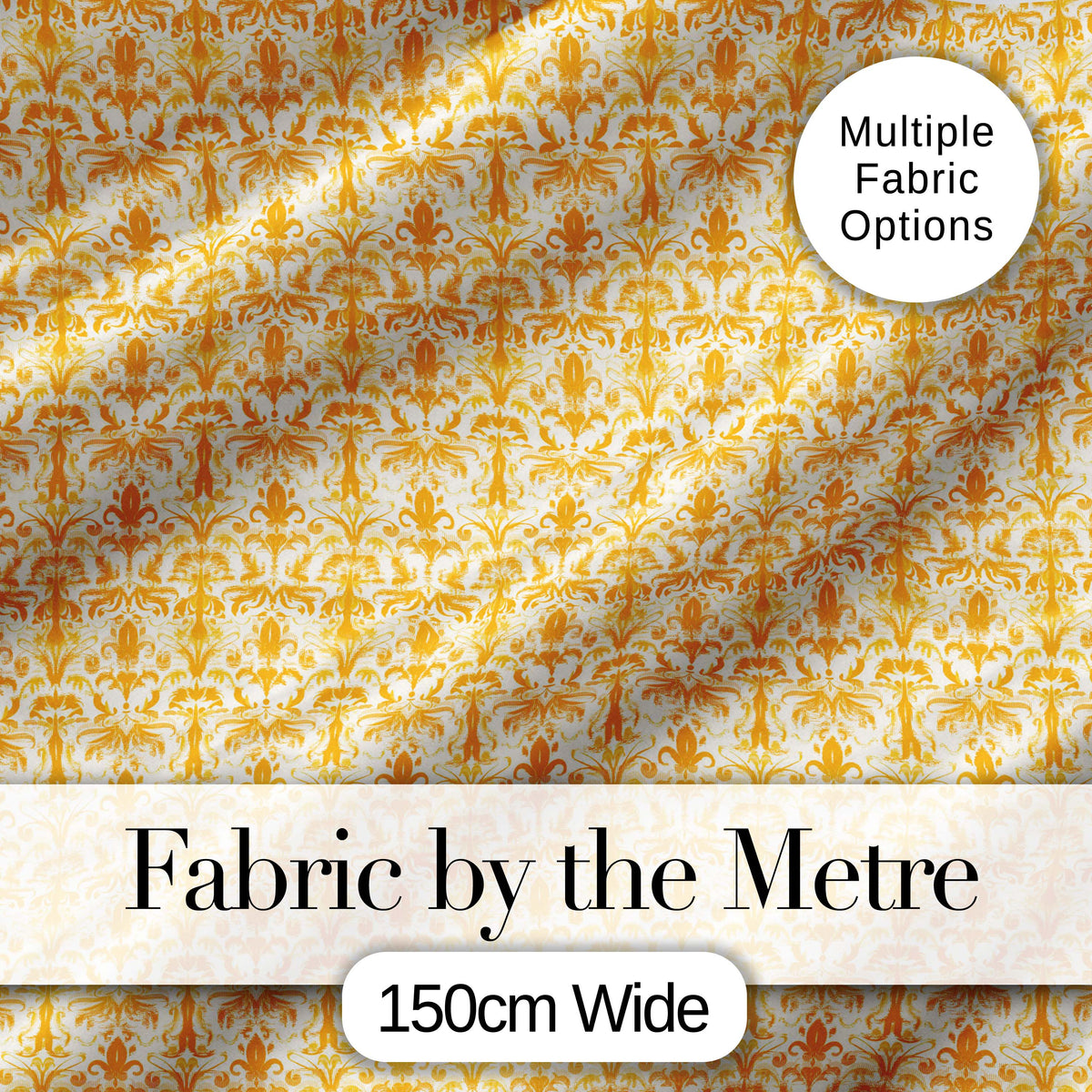 Golden Yellow Damask Floral Seamless Pattern Elegant Vintage Ornamental Design Digital Print Fabric by the Metre UK Sewing Quilting Textile