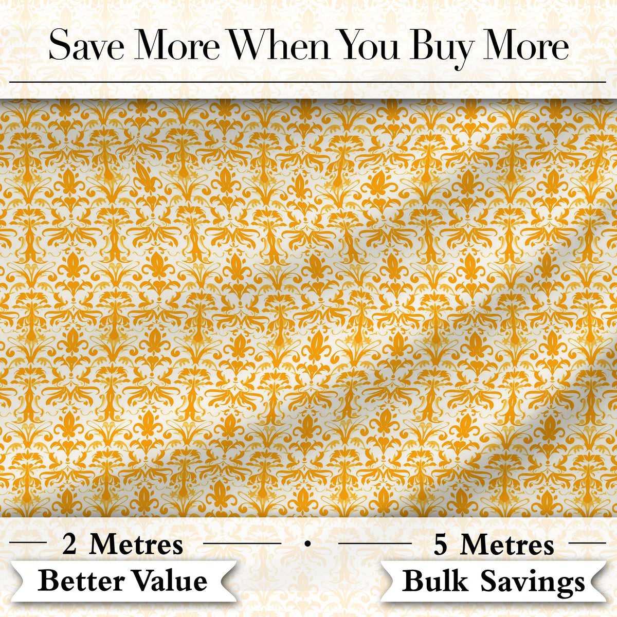 Golden Yellow Damask Floral Seamless Pattern Elegant Vintage Ornamental Design Digital Print Fabric by the Metre UK Sewing Quilting Textile