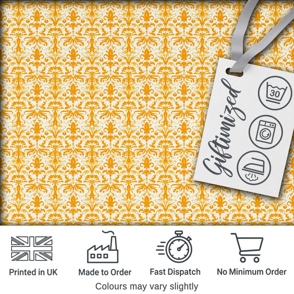 Golden Yellow Damask Floral Seamless Pattern Elegant Vintage Ornamental Design Digital Print Fabric by the Metre UK Sewing Quilting Textile