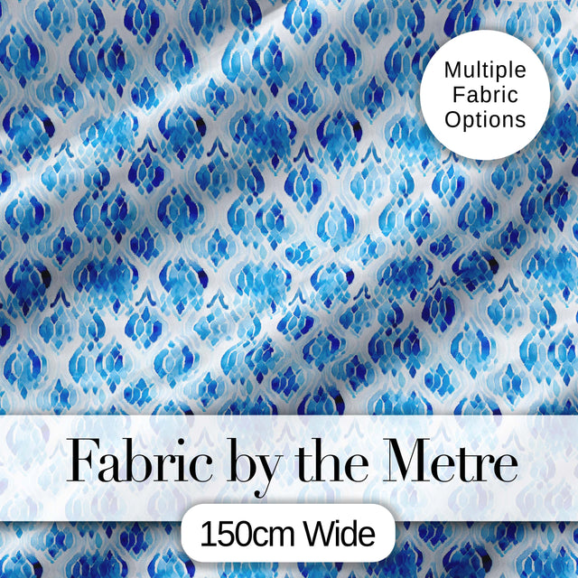 Blue Watercolor Ikat Abstract Seamless Pattern Soft Artistic Textile Design Digital Print Fabric by the Metre UK Sewing Quilting Textile