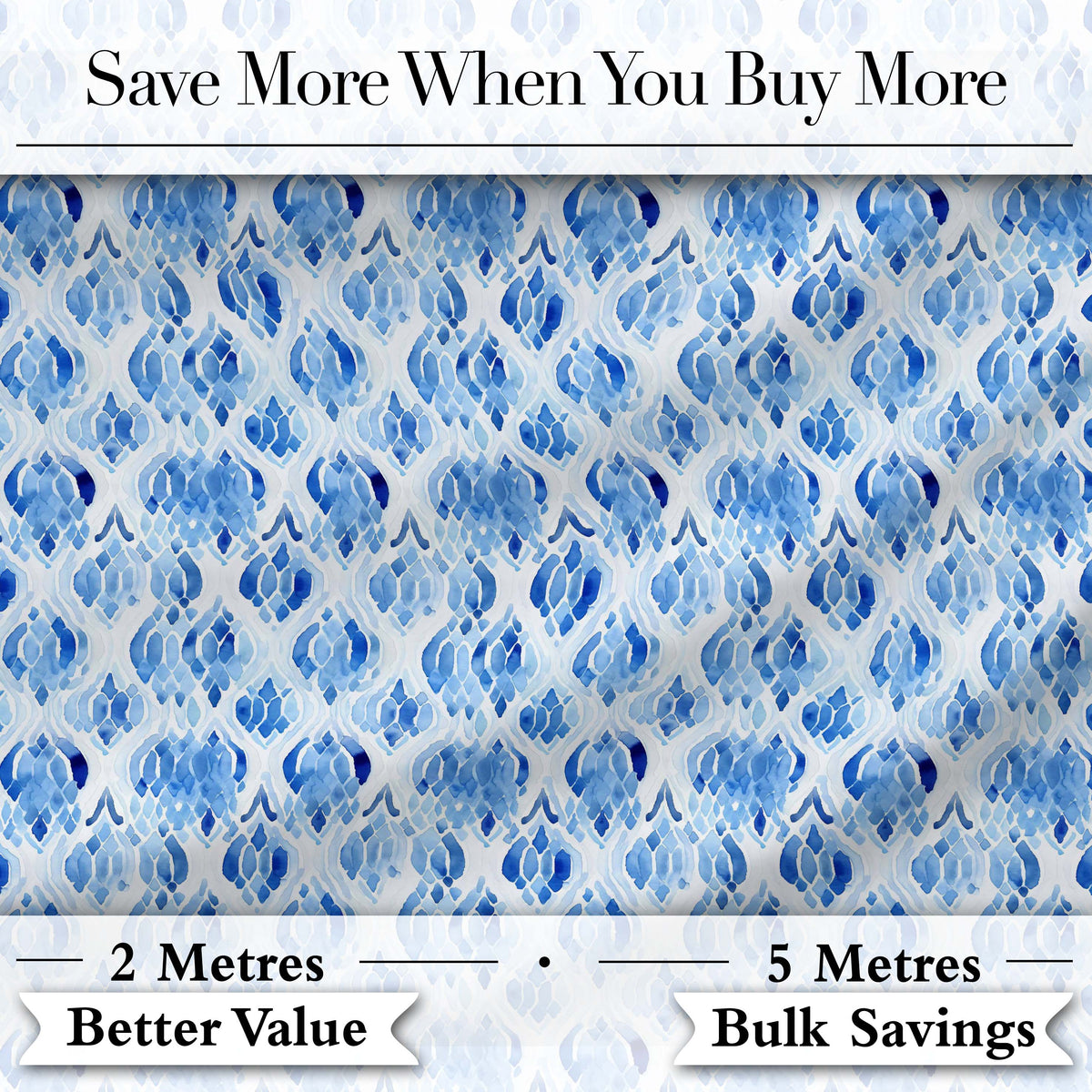 Blue Watercolor Ikat Abstract Seamless Pattern Soft Artistic Textile Design Digital Print Fabric by the Metre UK Sewing Quilting Textile