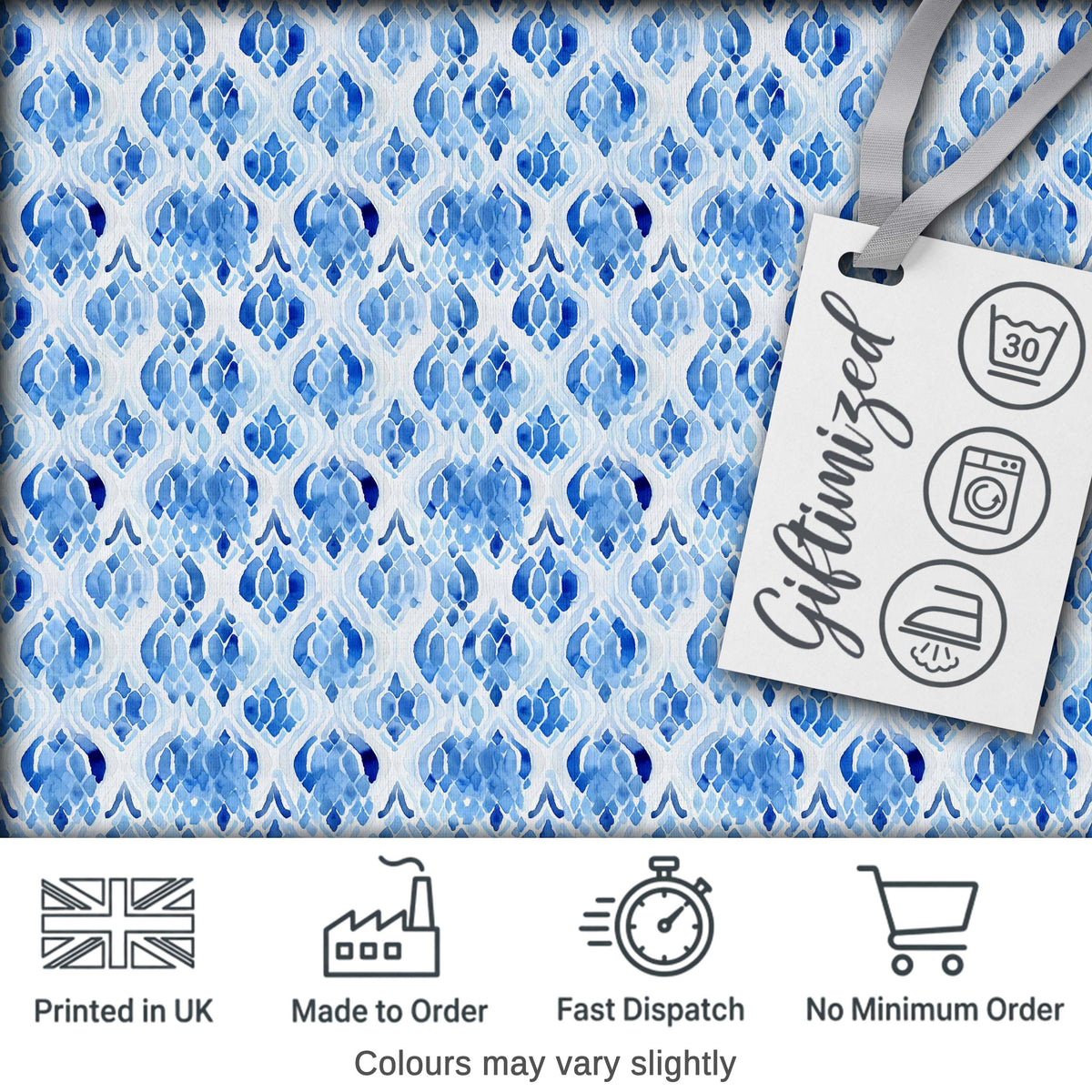 Blue Watercolor Ikat Abstract Seamless Pattern Soft Artistic Textile Design Digital Print Fabric by the Metre UK Sewing Quilting Textile