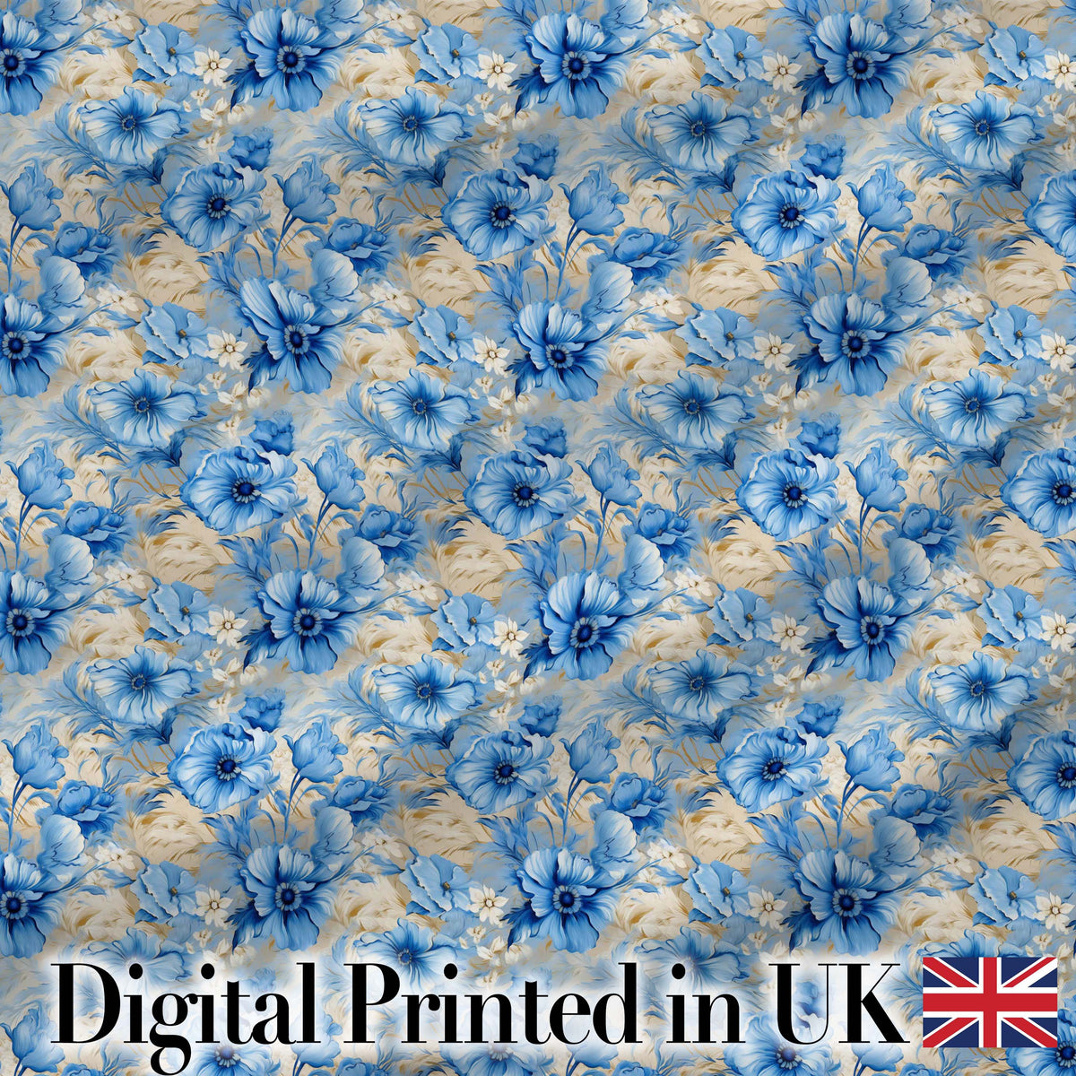 Blue Floral Bouquet Vintage Seamless Pattern Elegant Botanical Garden Design Digital Print Fabric by the Metre UK Sewing Quilting Textile