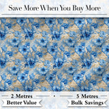 Blue Floral Bouquet Vintage Seamless Pattern Elegant Botanical Garden Design Digital Print Fabric by the Metre UK Sewing Quilting Textile