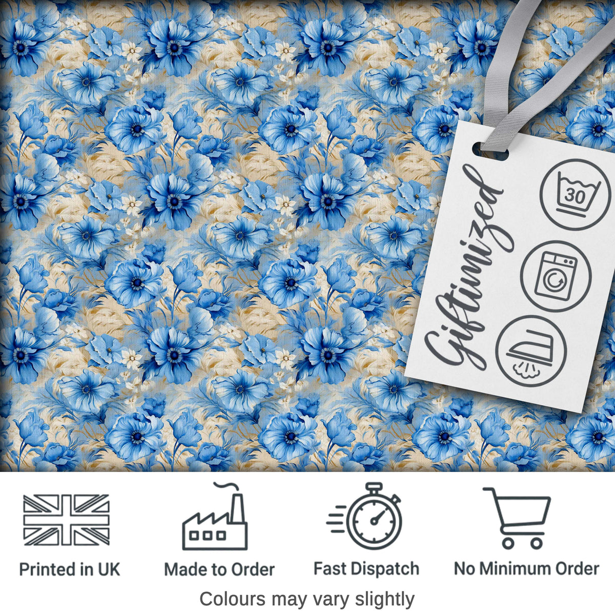 Blue Floral Bouquet Vintage Seamless Pattern Elegant Botanical Garden Design Digital Print Fabric by the Metre UK Sewing Quilting Textile