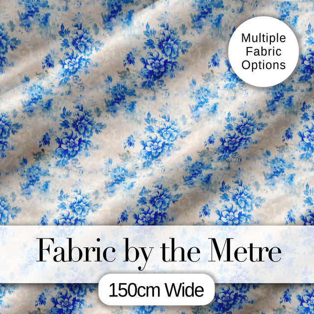 Soft Blue Floral Watercolor Seamless Pattern Artistic Botanical Texture Design Digital Print Fabric by the Metre UK Sewing Quilting Textile