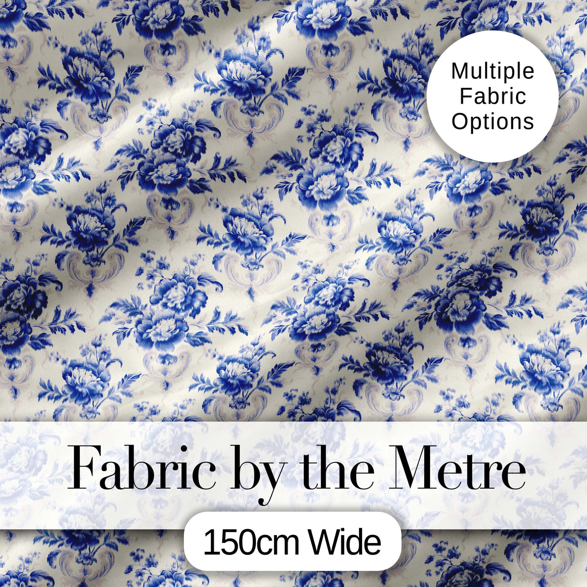 Classic Blue White Vintage Floral Seamless Pattern Elegant Botanical Style Digital Print Fabric by the Metre UK Sewing Quilting Textile
