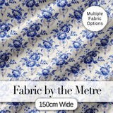 Classic Blue White Vintage Floral Seamless Pattern Elegant Botanical Style Digital Print Fabric by the Metre UK Sewing Quilting Textile
