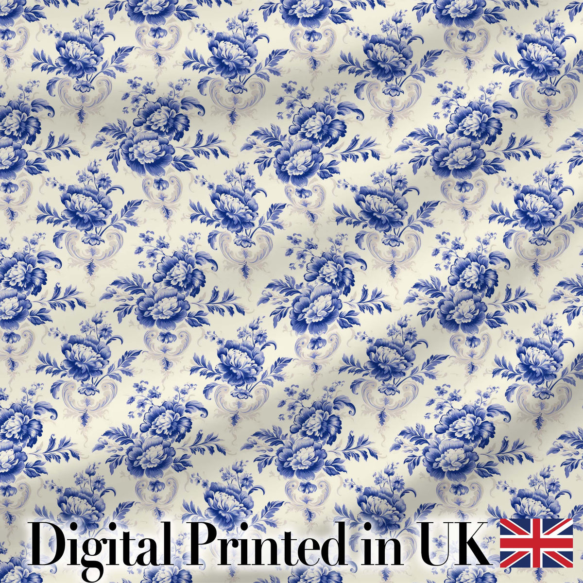 Classic Blue White Vintage Floral Seamless Pattern Elegant Botanical Style Digital Print Fabric by the Metre UK Sewing Quilting Textile