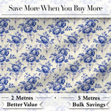 Classic Blue White Vintage Floral Seamless Pattern Elegant Botanical Style Digital Print Fabric by the Metre UK Sewing Quilting Textile