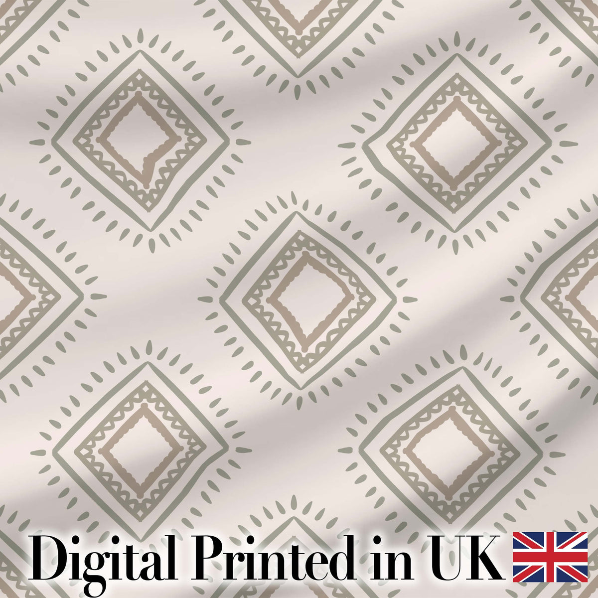 Soft Geometric Diamond Seamless Pattern Neutral Tribal Style Design Digital Print Fabric by the Metre UK Sewing Quilting Textile