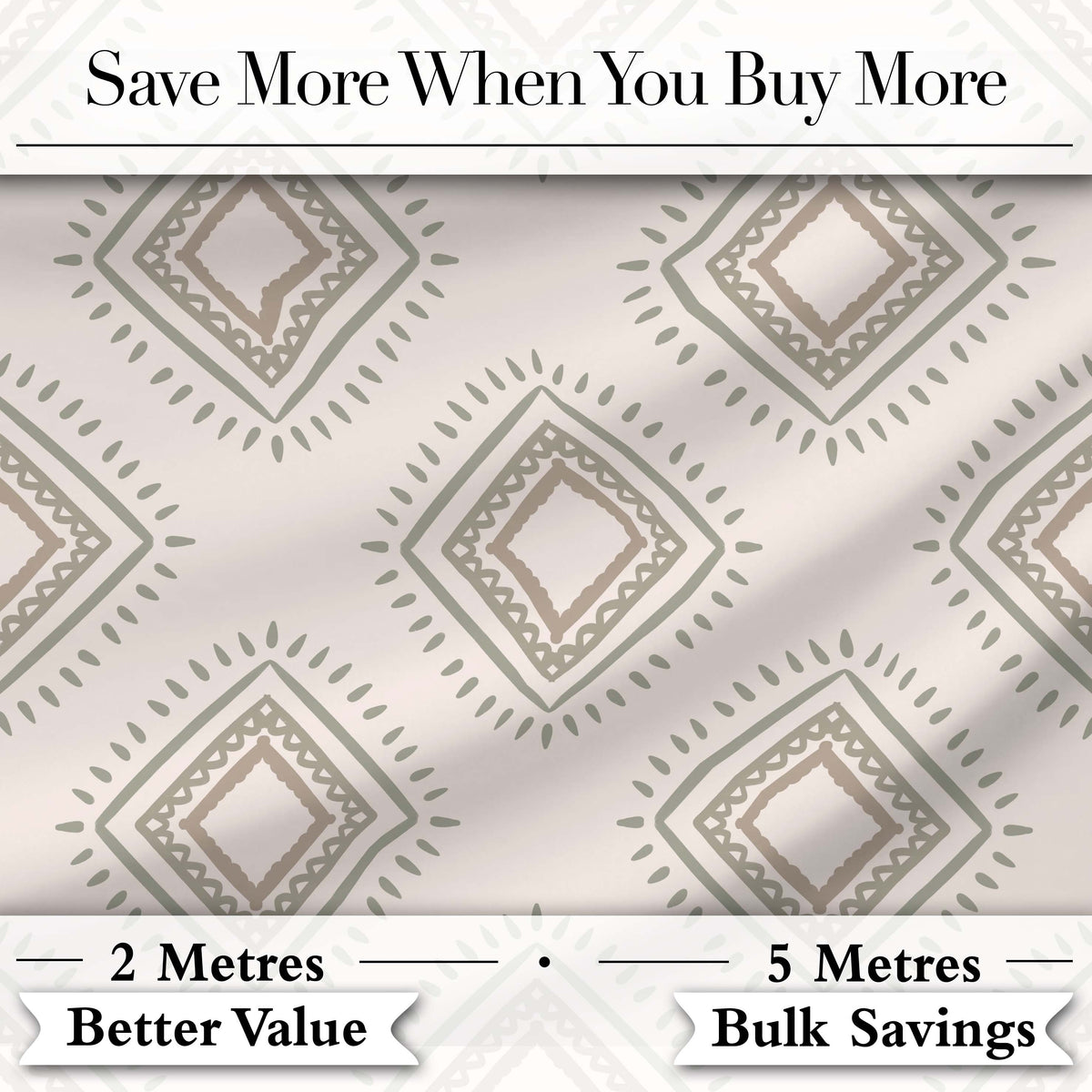 Soft Geometric Diamond Seamless Pattern Neutral Tribal Style Design Digital Print Fabric by the Metre UK Sewing Quilting Textile