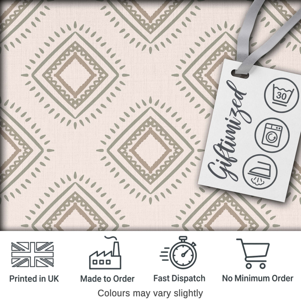 Soft Geometric Diamond Seamless Pattern Neutral Tribal Style Design Digital Print Fabric by the Metre UK Sewing Quilting Textile