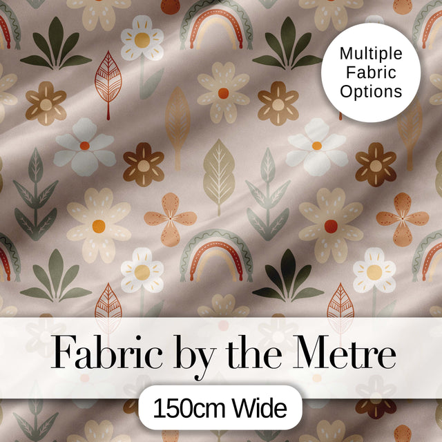 Boho Floral Rainbow Seamless Pattern Neutral Earth Tone Botanical Design Digital Print Fabric by the Metre UK Sewing Quilting Textile
