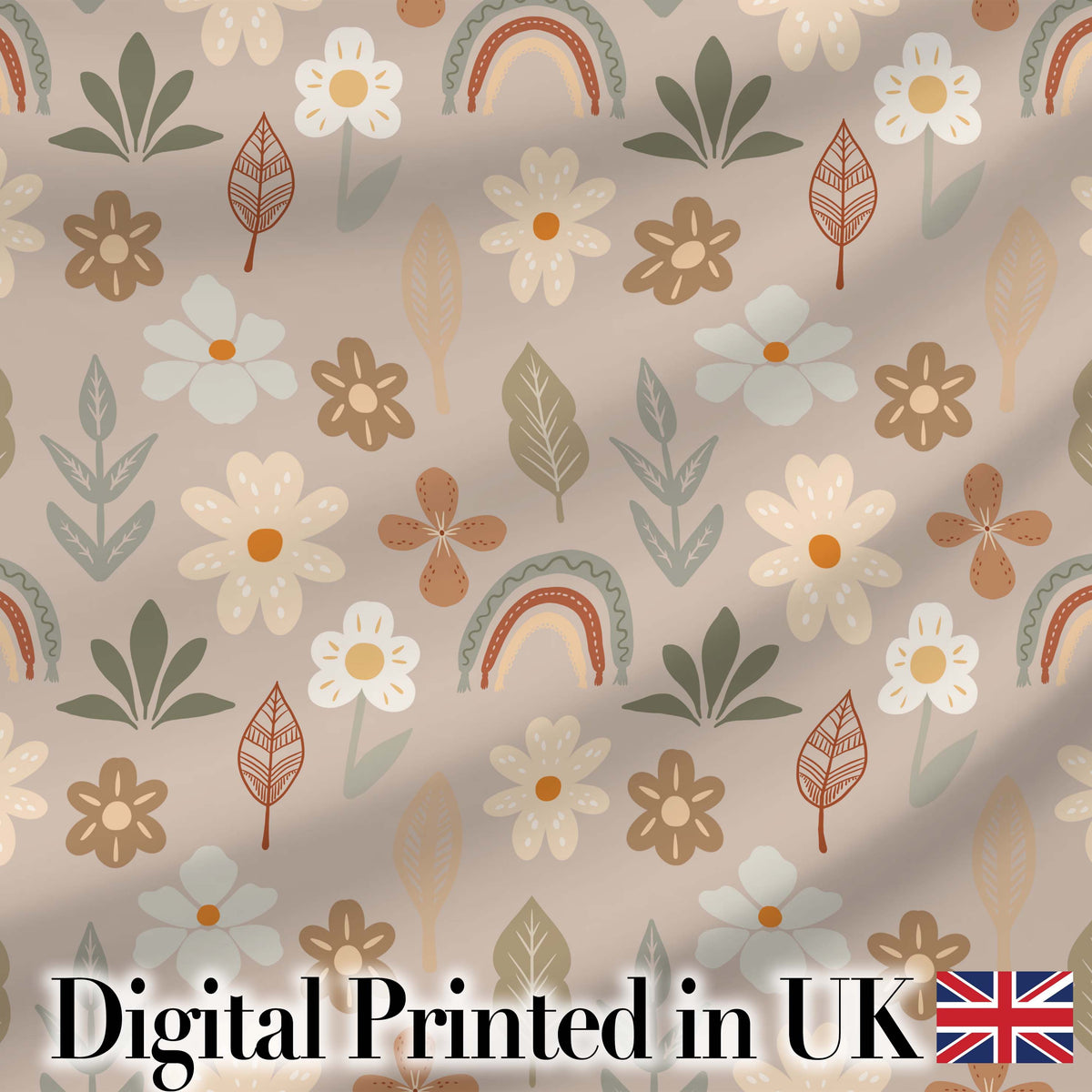 Boho Floral Rainbow Seamless Pattern Neutral Earth Tone Botanical Design Digital Print Fabric by the Metre UK Sewing Quilting Textile