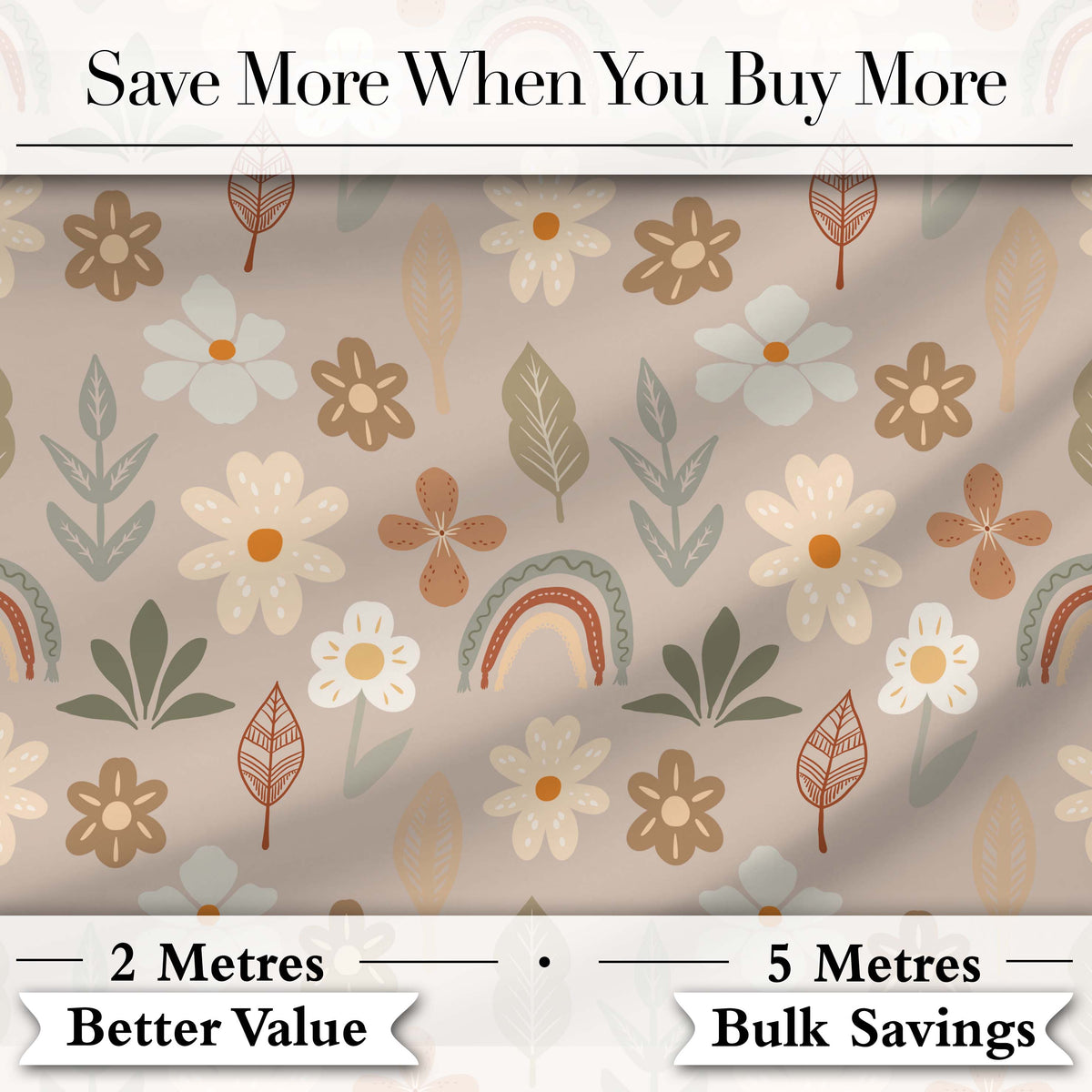 Boho Floral Rainbow Seamless Pattern Neutral Earth Tone Botanical Design Digital Print Fabric by the Metre UK Sewing Quilting Textile