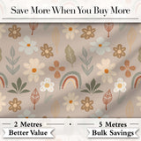 Boho Floral Rainbow Seamless Pattern Neutral Earth Tone Botanical Design Digital Print Fabric by the Metre UK Sewing Quilting Textile